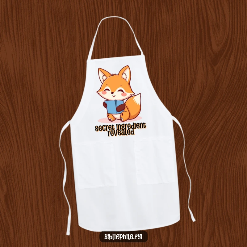 Funny apron showing a smiling fox character discovering a hidden pop-up, bringing a sense of playful surprise to the kitchen.