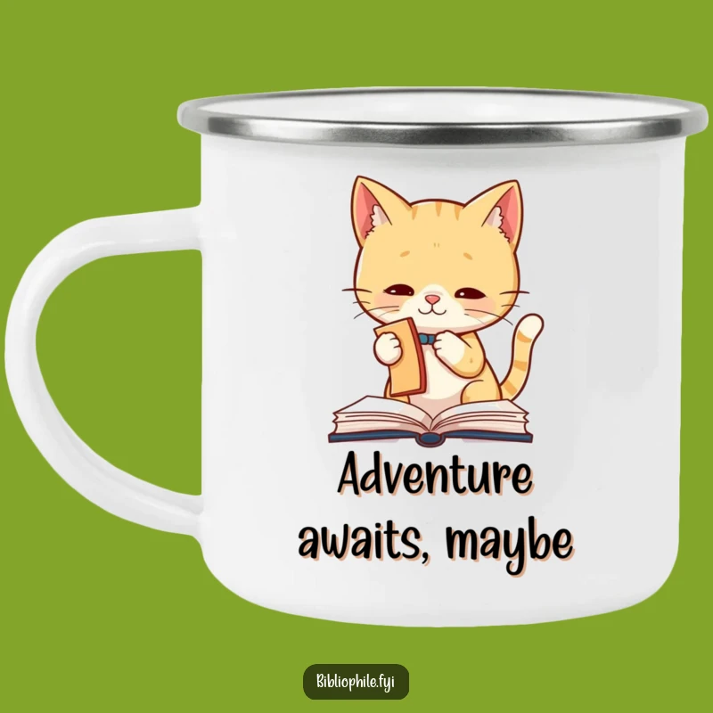 Funny Cat Bookmark Bandit Camping Mug: Adventure Fuel for Literary Souls