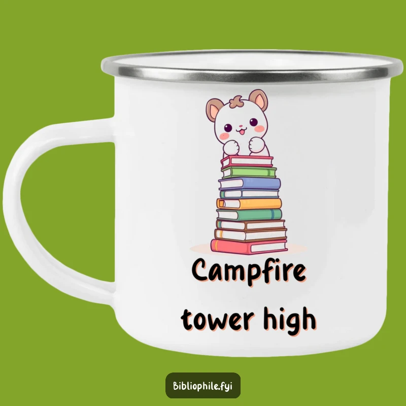 Funny Book Tower Camping Mug: Joyful Animal Outdoor Stacking Gift