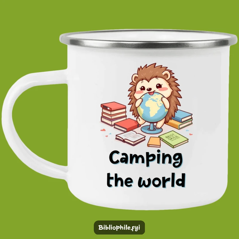 Funny Hedgehog Camping Mug: Globe Roller Adventure, Durable and Cheerful Outdoor Cup