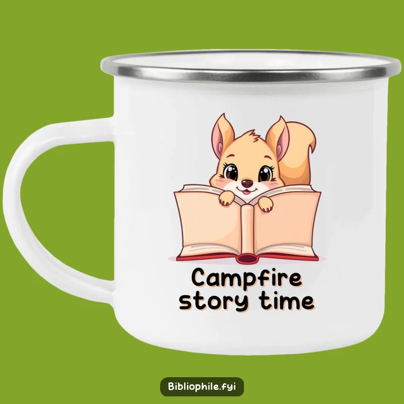 Funny Squirrel Reader Camping Mug: Curious Squirrel Book Enamel Mug, Whimsical Funny Gift