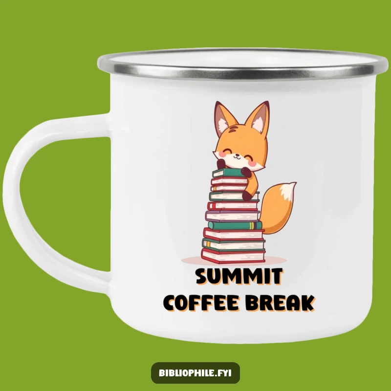 Funny Fox Book Tower Camping Mug: Adventure and Laughs for Outdoor Readers