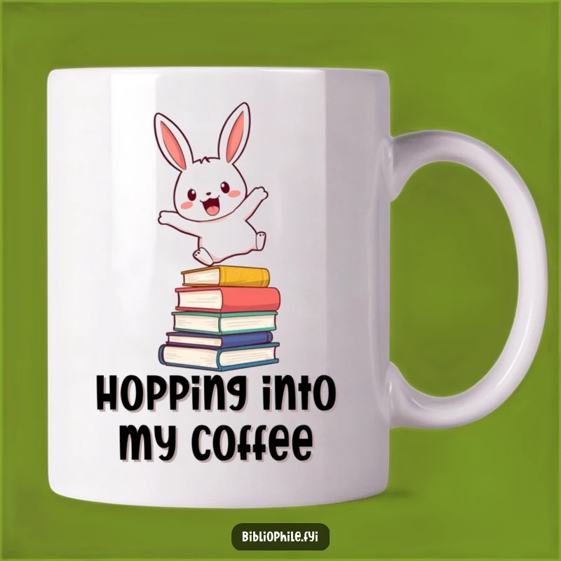 Funny Rabbit Leaping Mug - Enthusiastic Book Lover Gift