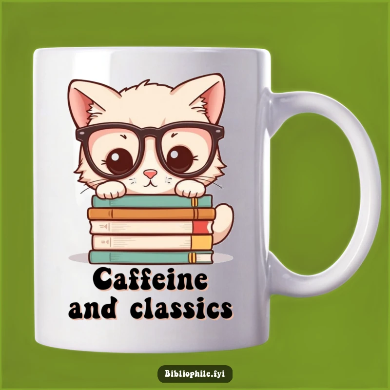 Funny Smart Kitten Mug: Kawaii Cat's Glasses Reading Novels Gift