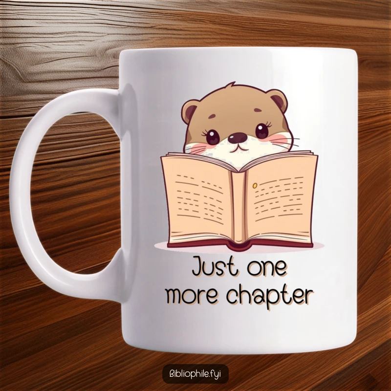 Funny otter mug peeking curiously from a book, embodying a love for reading and a playful spirit.