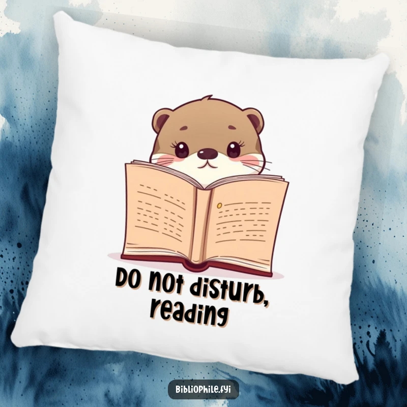 Funny pillow featuring a curious otter peeking from a book, offering comfort and a dose of literary humor.