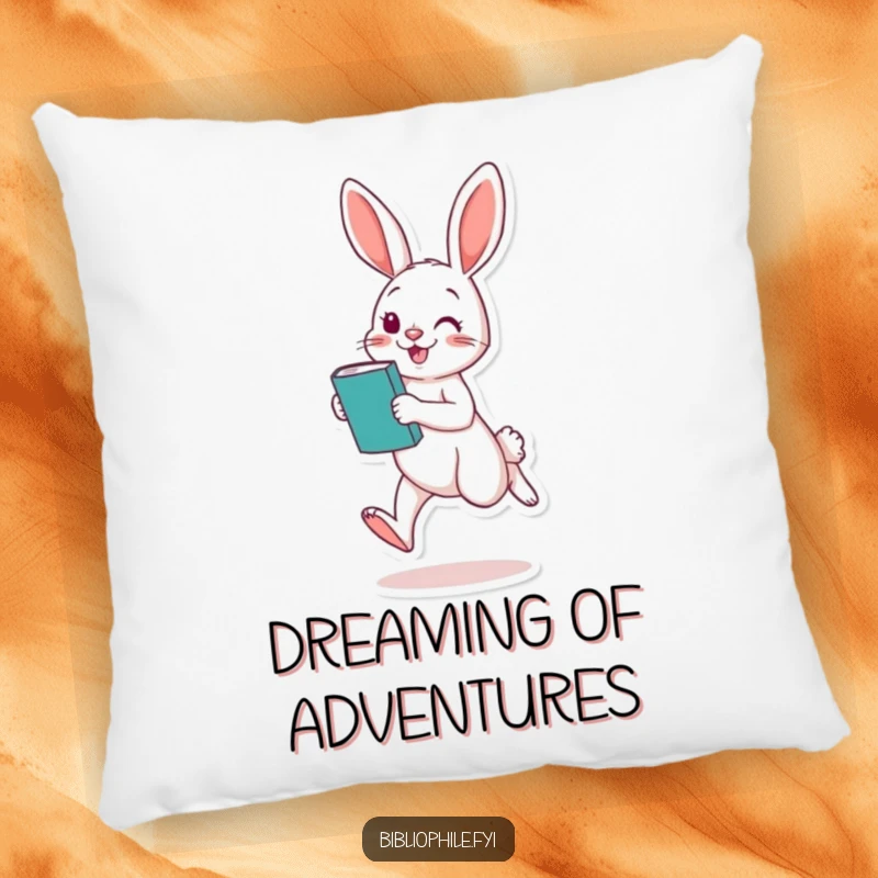 Funny Rabbit Pillow: A playful rabbit hops with a book, offering comfort and a touch of literary joy for relaxation.