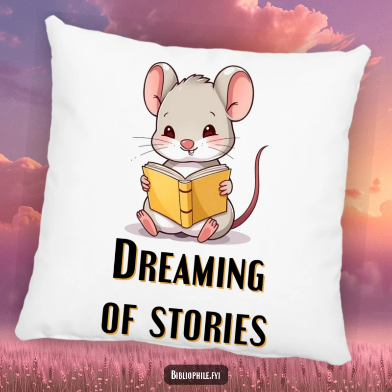 Funny Mouse Pillow with a cute mouse character amusingly reading a tiny book upside down, offering plush comfort and a humorous touch.
