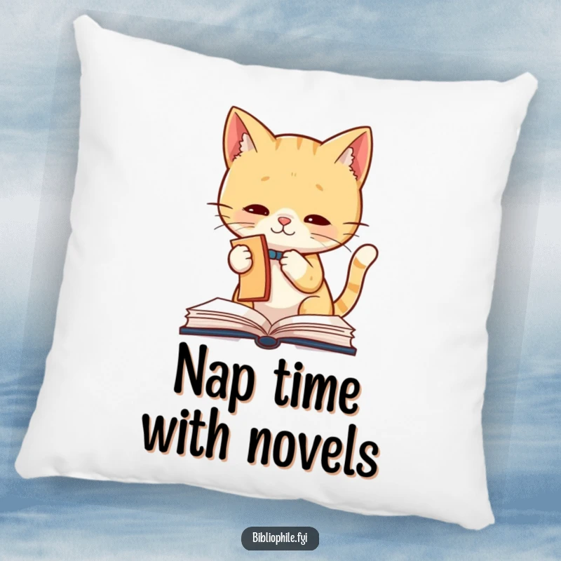 Funny Cat Pillow with a cute cat character attempting to steal a bookmark, providing maximum comfort and a humorous touch to any seating area.