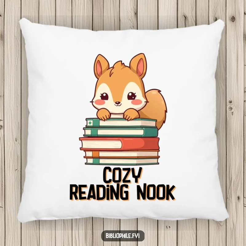 Funny Squirrel Pillow: Squirrel peeking from behind books, soft and humorous decor.