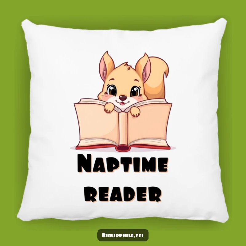 Rest your head on a story with this funny pillow featuring a curious squirrel peeking from a book. Maximum comfort and cuteness.