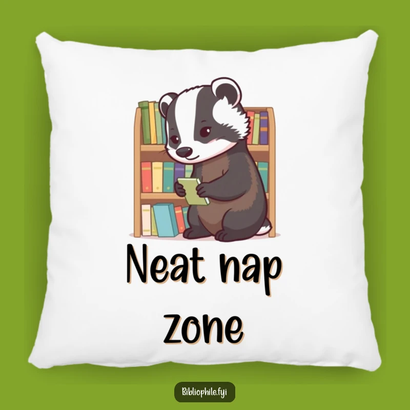 Funny Badger Librarian Pillow: Cozy Diligent Badger Book Cushion, Neat Funny Gift