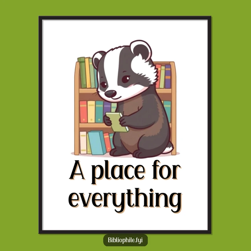 Funny Badger Librarian Digital Print: Diligent Badger Book Art, Instant Funny Gift for Decor