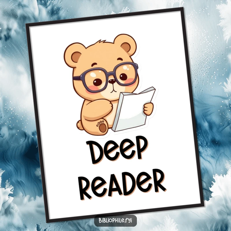 Funny Bear Digital Art Print: A focused bear wearing reading glasses points at a book page, offering scholarly decor and instant charm.