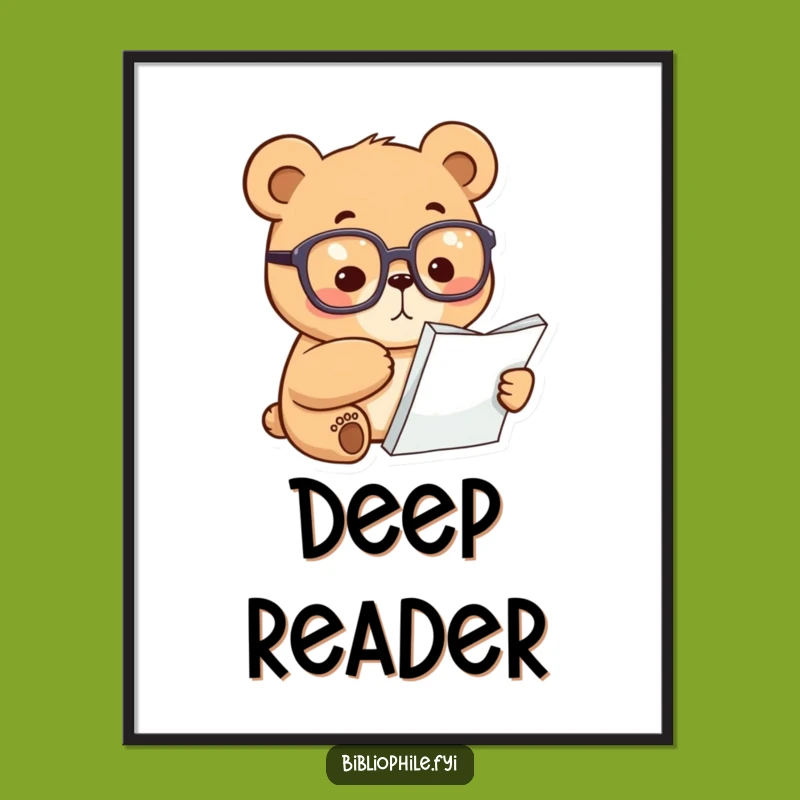 Funny Bear Digital Art: Focused Scholar Decor, Instant Funny Gift Download