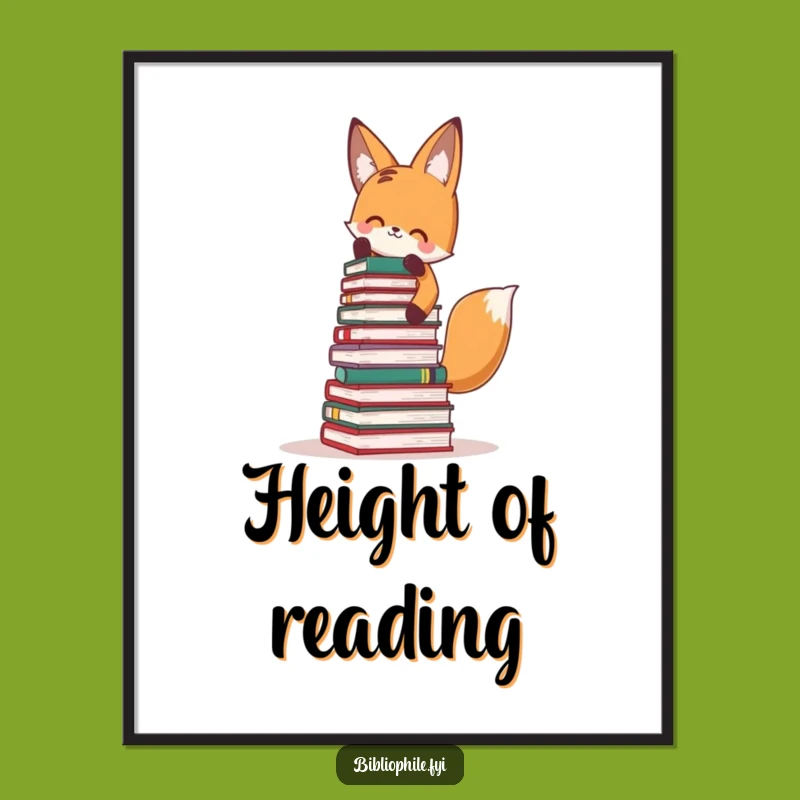 Funny Fox Book Tower Digital Art: Hilarious Printable Decor for Book Lovers