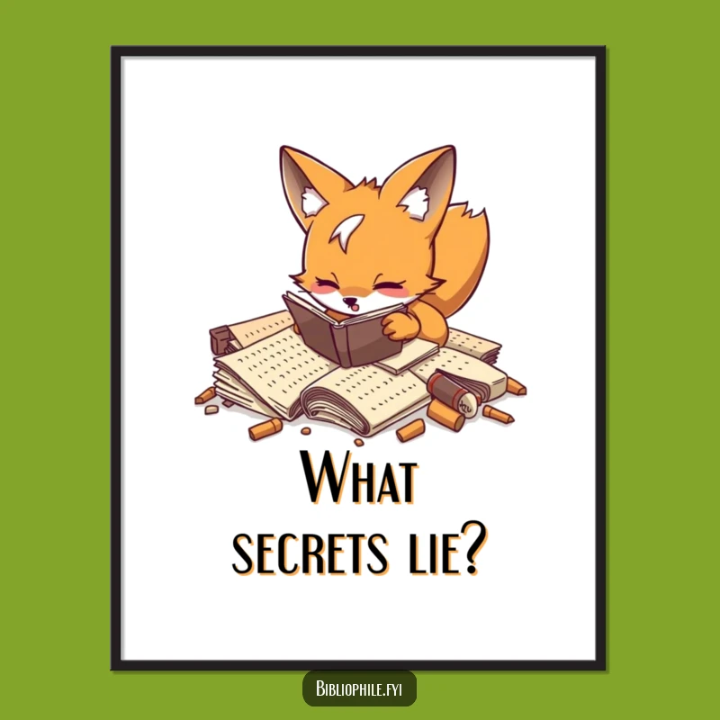Funny Fox Researcher Digital Print: Playful Fox Manuscript Art, Instant Funny Gift for Decor
