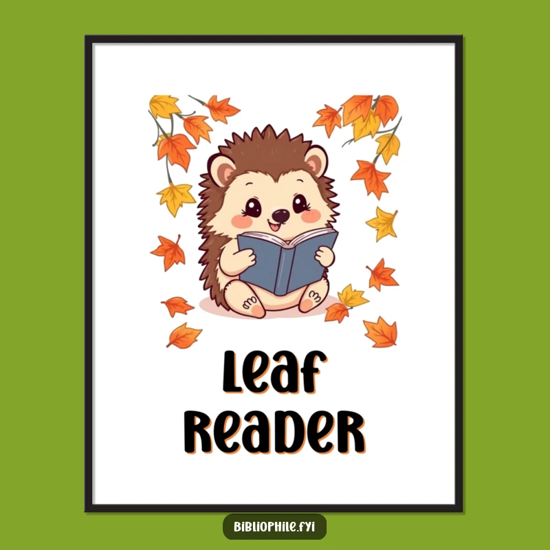 Funny Hedgehog Digital Art: Autumn Reader Decor, Instant Funny Gift Download