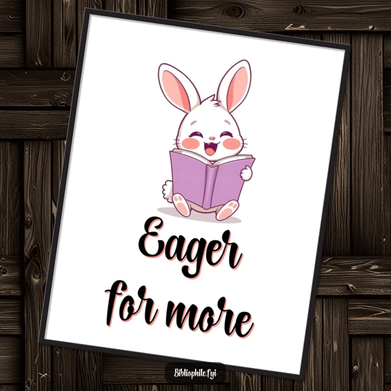 Funny rabbit page turner digital art print of a cheerful character, instant literary fun.