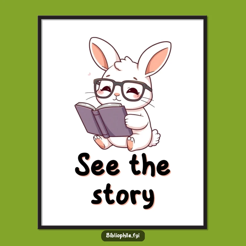 Funny Rabbit Reading Glasses Digital Art: Printable Decor for Book Lovers' Nooks