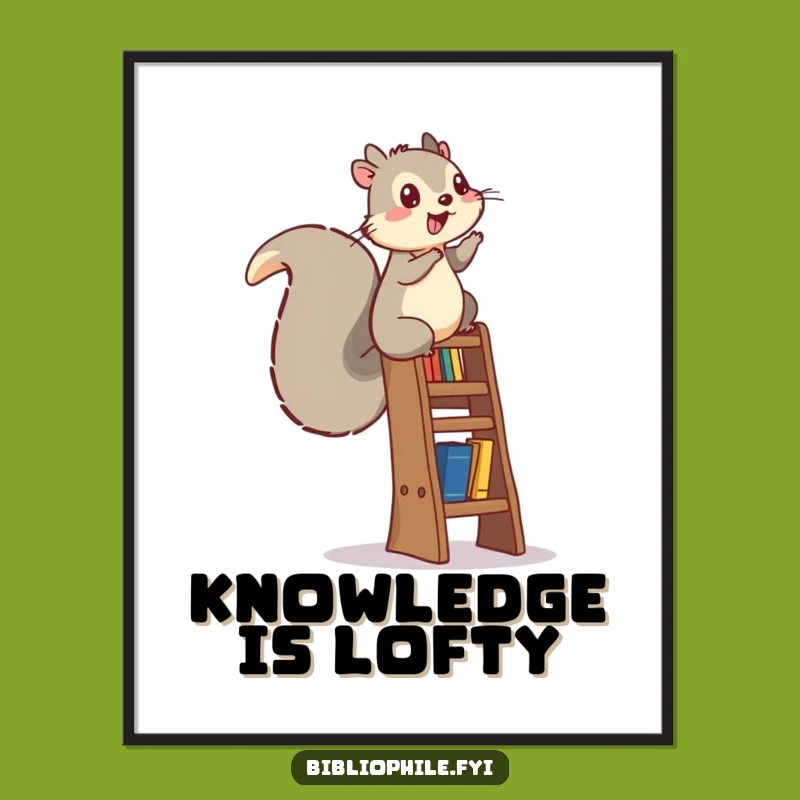 Funny Squirrel Bookshelf Digital Print: Instant Energetic Art