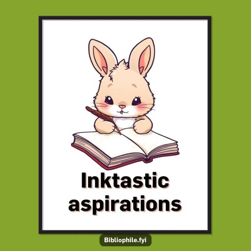 Funny Rabbit Quill Digital Art: Whimsical Wall Decor for Aspiring Authors