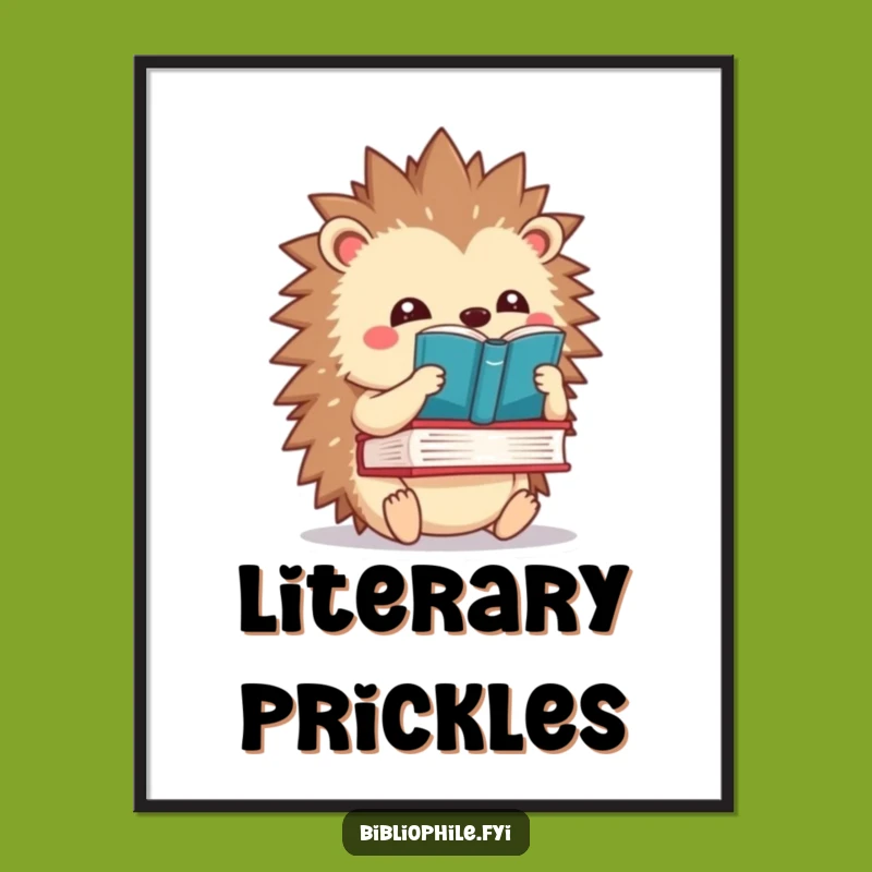 Funny Kawaii Hedgehog Digital Print - Balanced Book Art for Instant Walls