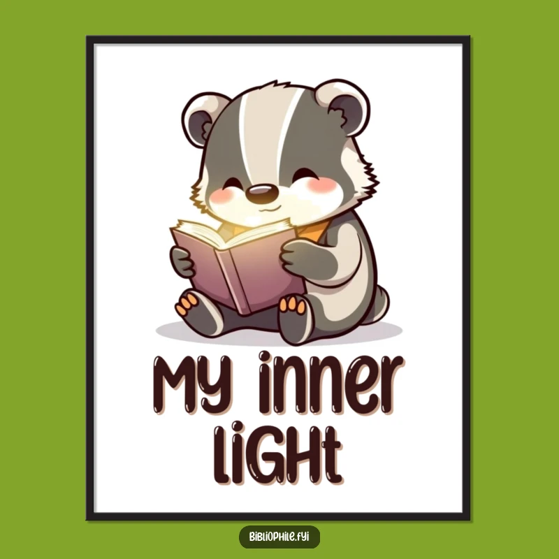 Funny Badger Reading Digital Art: Enchanting Wall Decor for Your Sanctuary