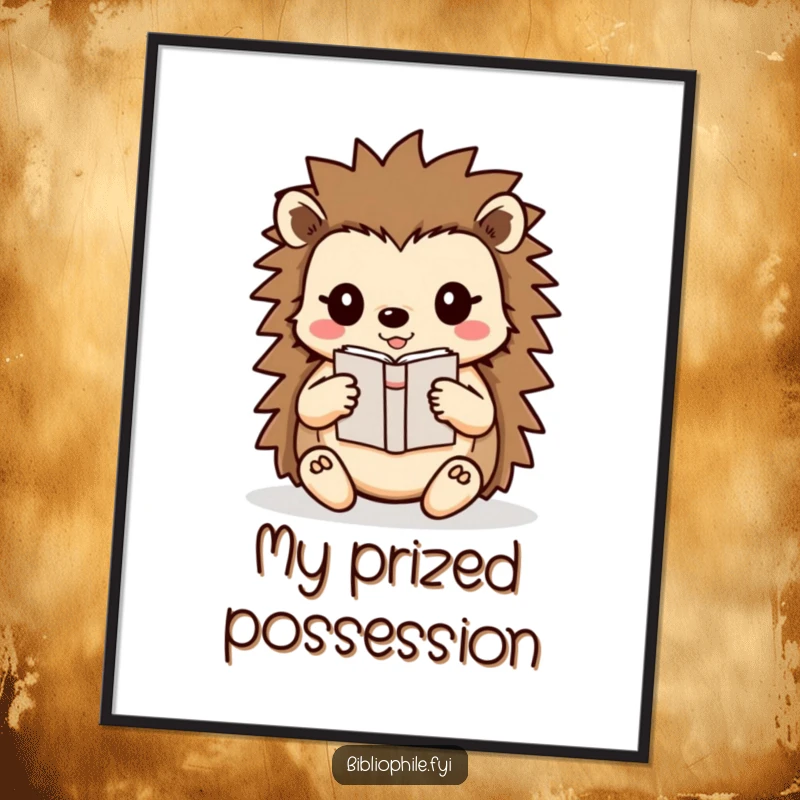 Funny Hedgehog Digital Print of a cute hedgehog character carefully carrying a small book, ideal for adding adorable and heartwarming art.