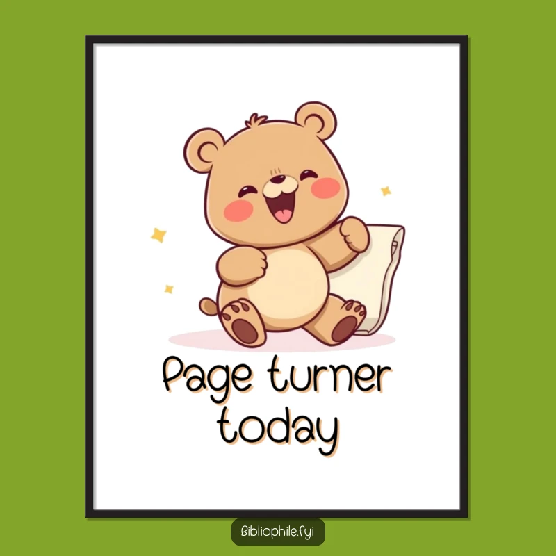 Funny Bear Turning Page Digital Art Print: Instant Humorous Decor for Book Lovers