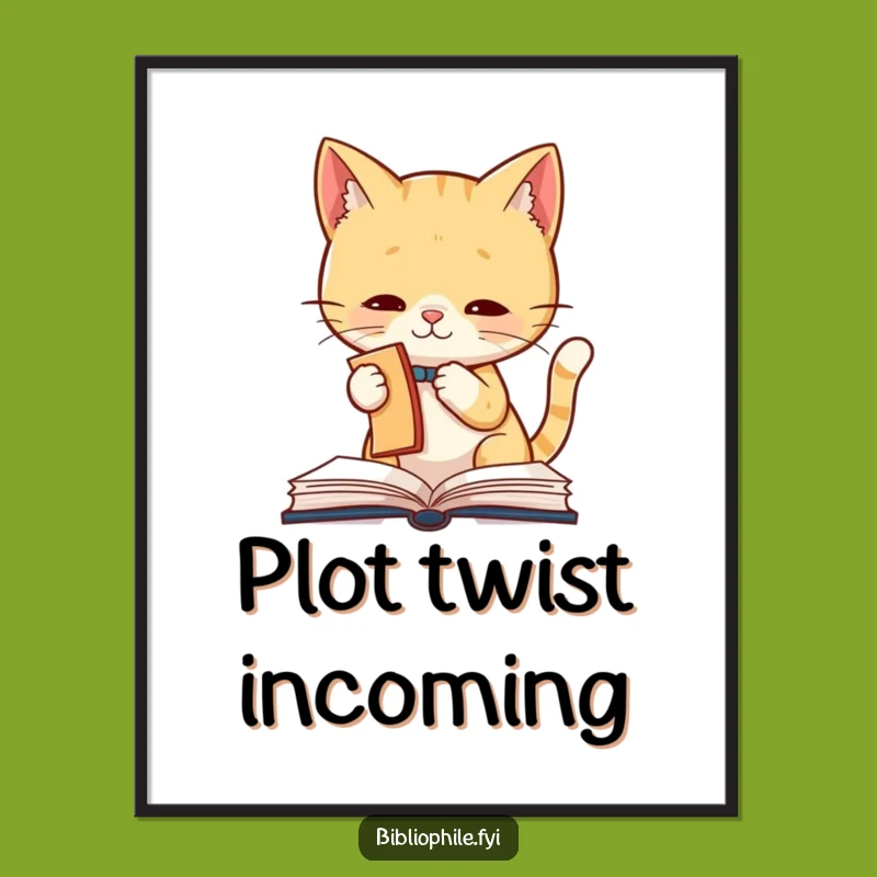 Funny Cat Bookmark Bandit Digital Print: Hilarious Art for Bookish Spaces