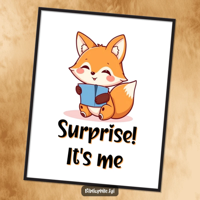 Funny digital art print of a smiling fox character discovering a hidden pop-up, capturing the magic of surprise and playful discovery.