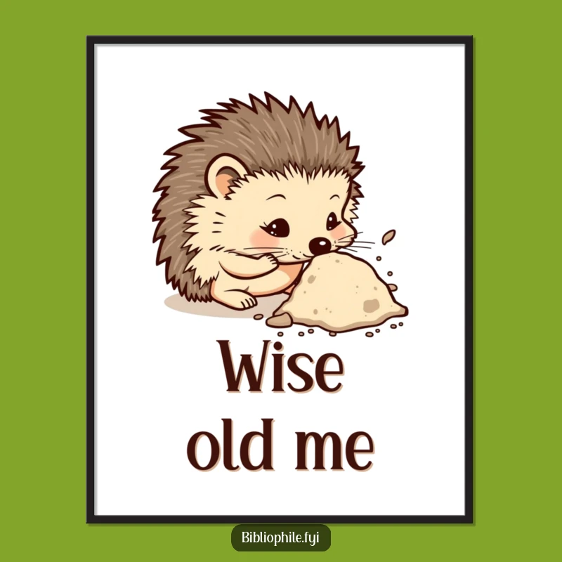 Funny Curious Hedgehog Digital Art Print: Instant Whimsical Decor for Bookish Spaces