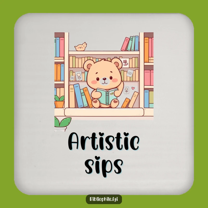 Funny Bear Bookshelf Decorator Coaster: Protect Surfaces with Artistic Charm