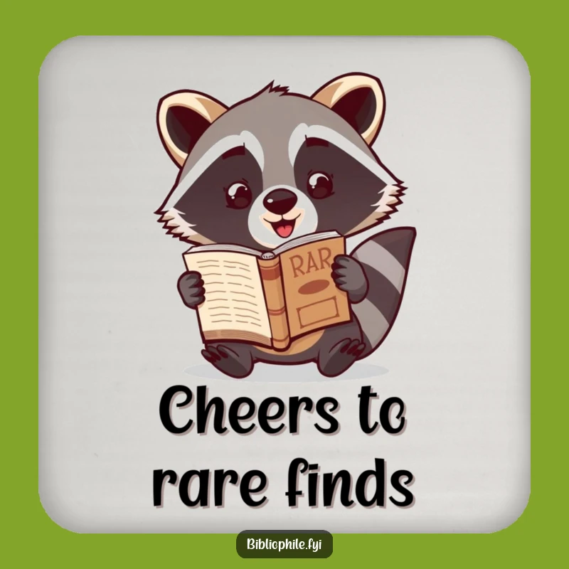 Funny Raccoon Rare Book Coaster Set: Protect Surfaces with Collector's Charm
