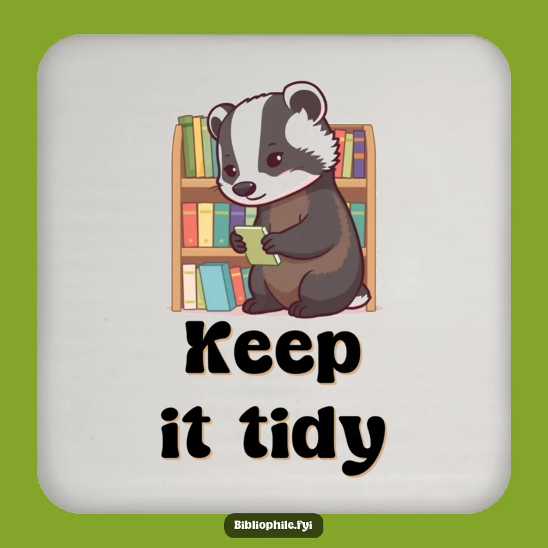 Funny Badger Librarian Coaster Set: Diligent Badger Book Drink Coasters, Neat Funny Gift