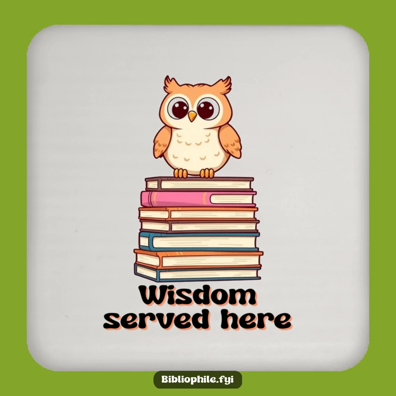 Funny Owl Coaster: Cute Owl on Books Drink Mat, Hilarious Gift Set