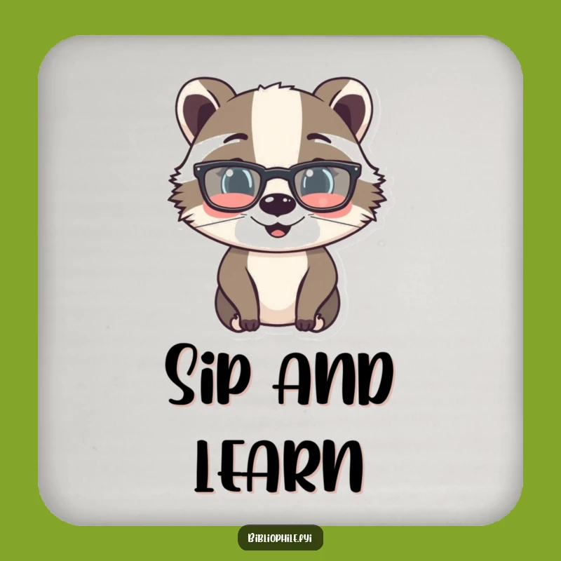 Funny Badger Reading Glasses Coaster - Protect Surfaces with Bookish Charm