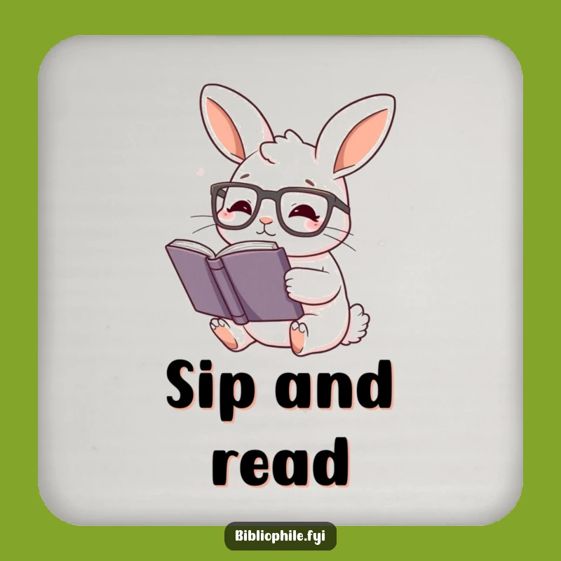 Funny Rabbit Reading Glasses Coaster: Protect Surfaces with Literary Charm