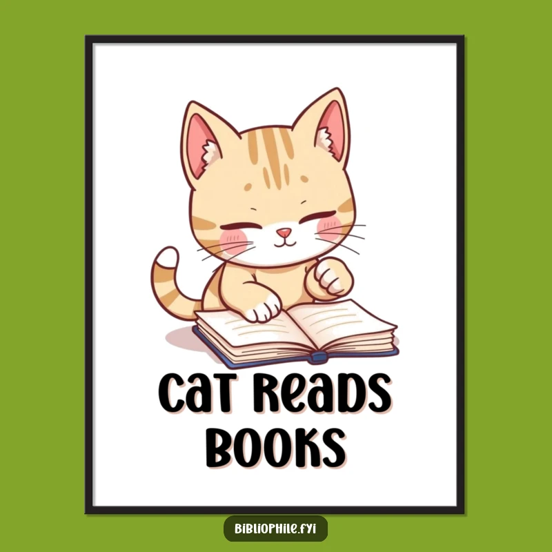 Funny Cat Bookmark Poster - Diligent Reader Wall Art