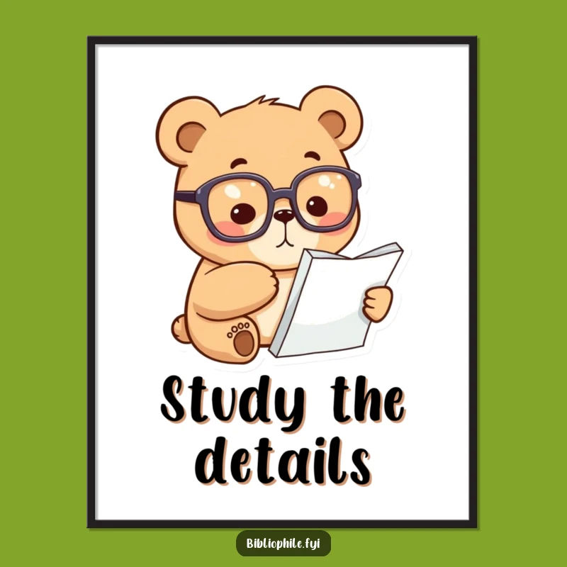 Funny Bear Scholar Poster: Focused Study Art, Whimsical Funny Gift Decor