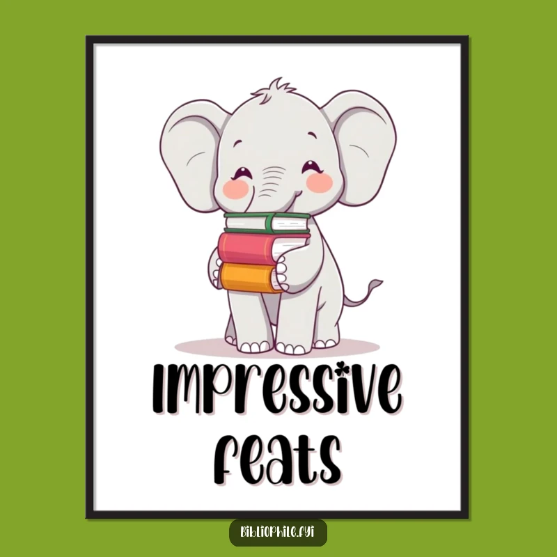 Funny Elephant Poster: Book Balance Art, Cheerful Wall Decor for Wise Spaces