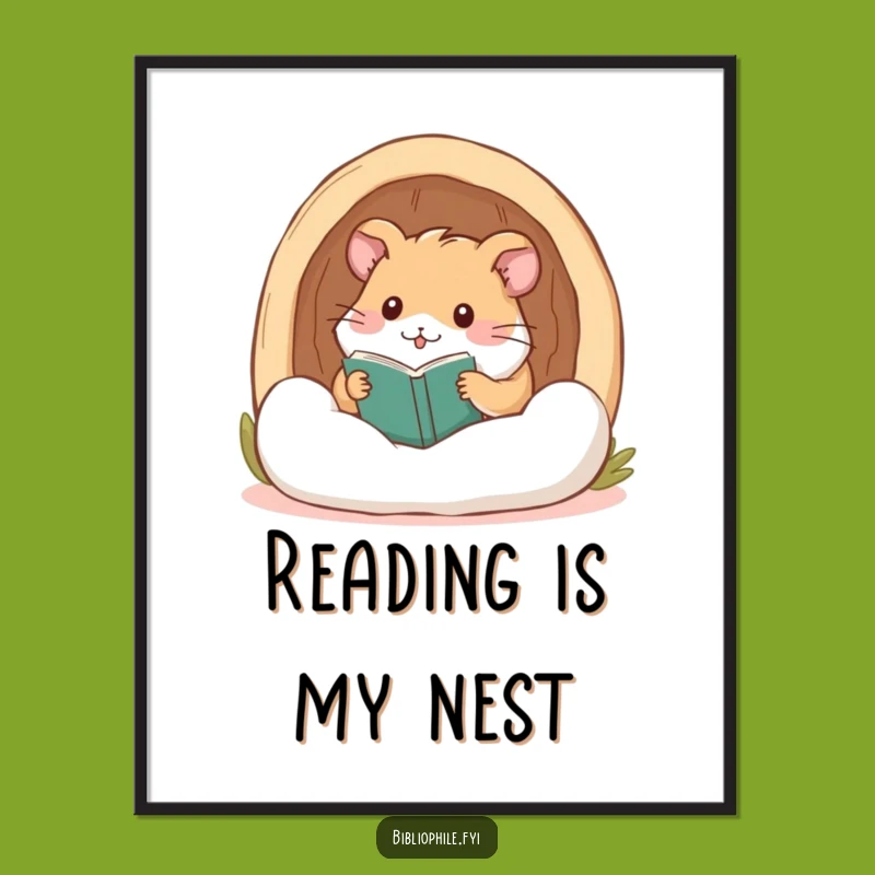 Funny Hamster Reading Nook Poster: Cozy Wall Art for Book Lovers