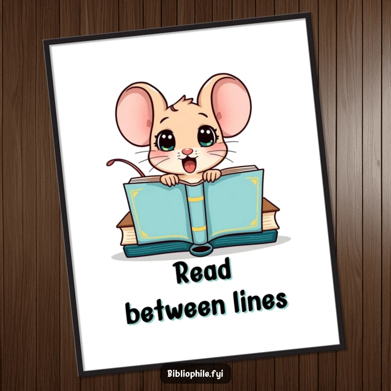 Funny poster featuring a surprised mouse character popping out of a book cover, adding a touch of playful mischief to decor.