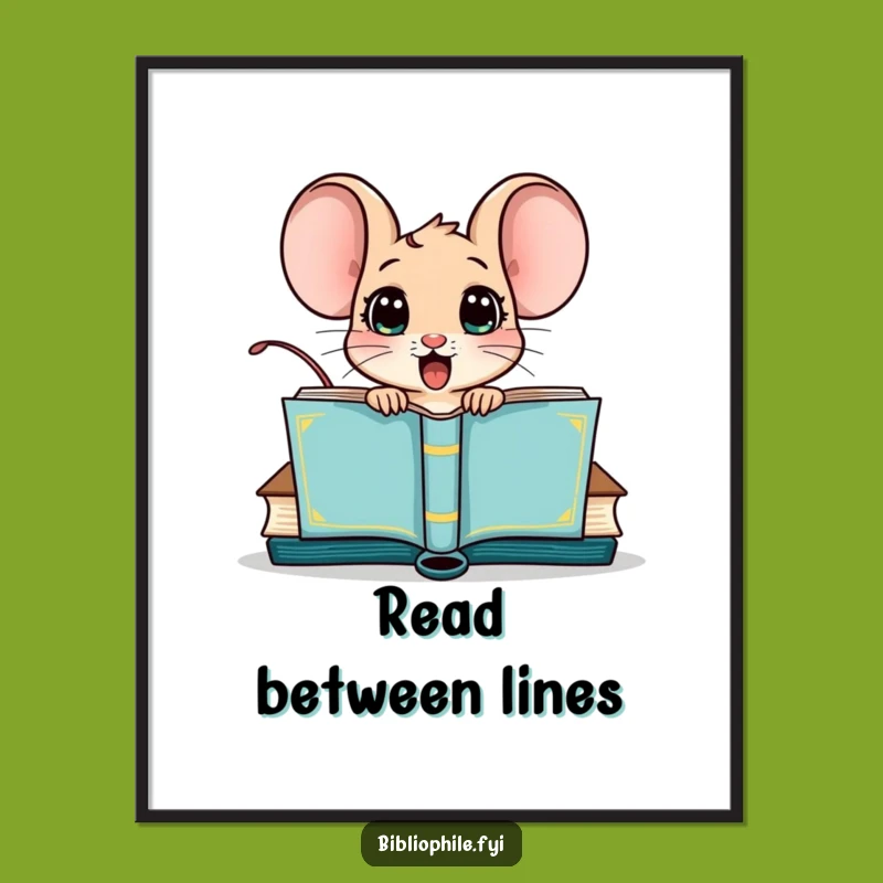 Funny Mouse Book Surprise Poster - Whimsical Wall Art for Book Lovers