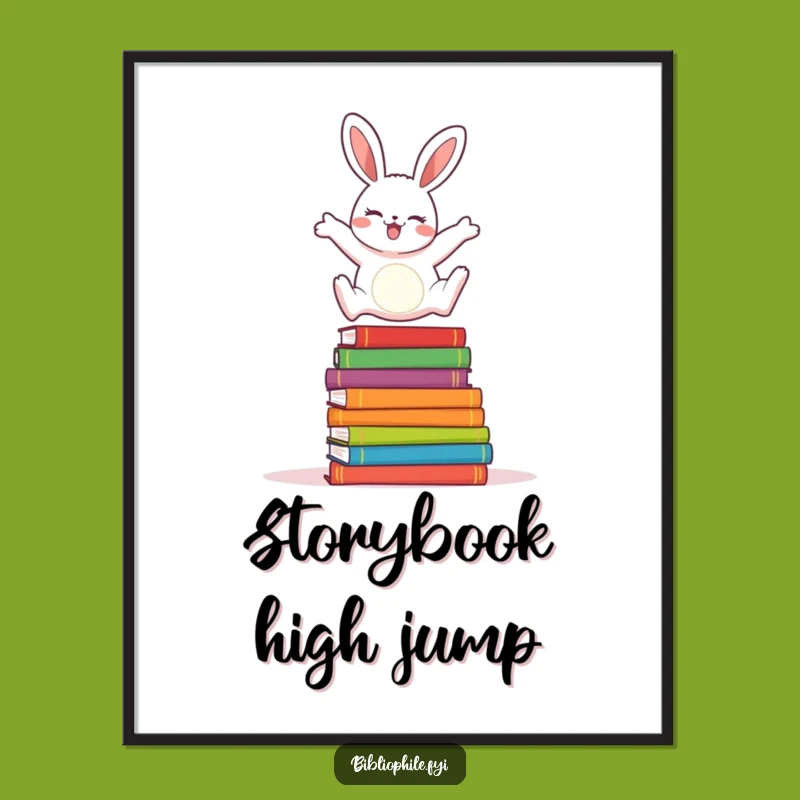 Funny Rabbit Reader Poster: Cheerful Rabbit Book Art Print, Joyful Funny Gift for Decor
