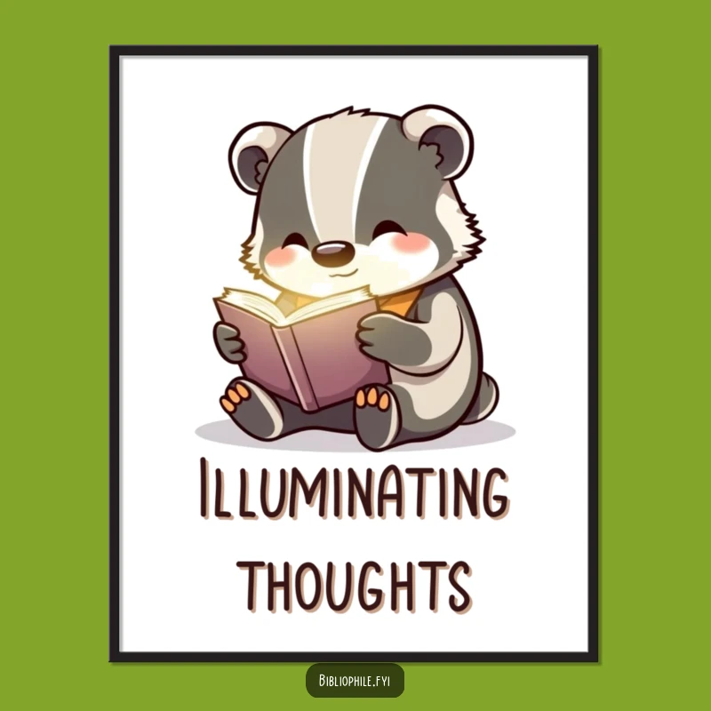 Funny Badger Reading Poster: Enchanting Wall Art for Fantasy Lovers