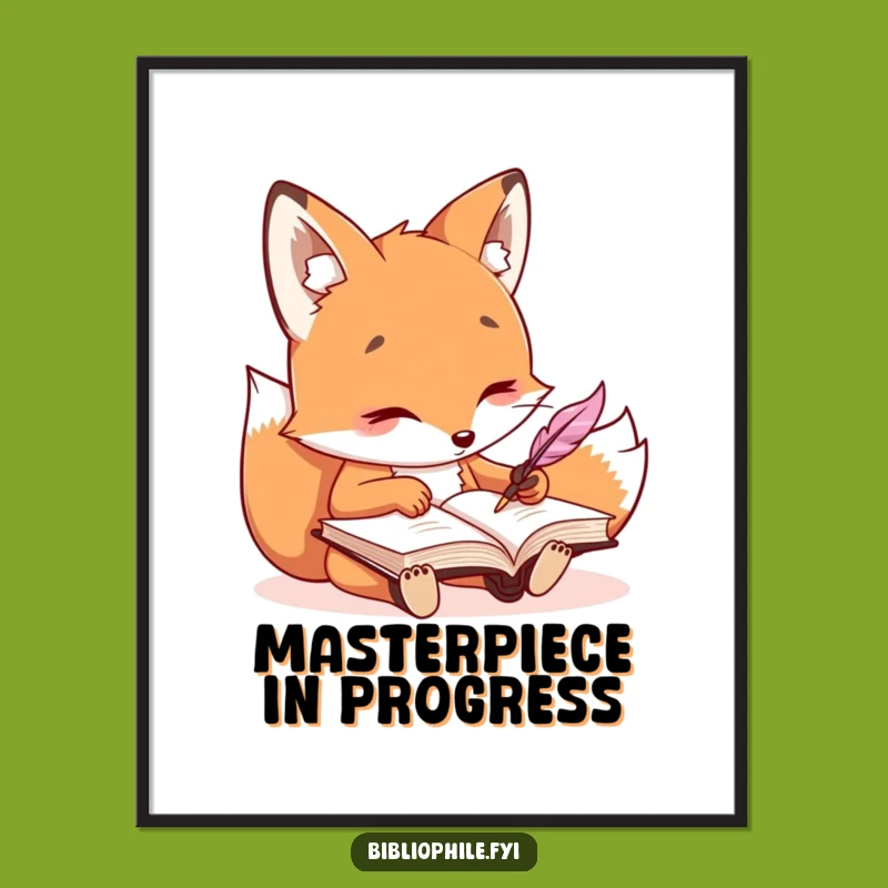 Funny Kawaii Fox Writing Poster: Inspiring Art for Your Wall