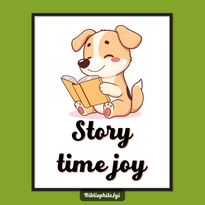 Funny Dog Reading Poster - Excited Reader Wall Art