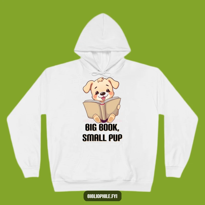 Cozy Funny Puppy Reading Hoodie: Enthusiastic Giant Book Gift